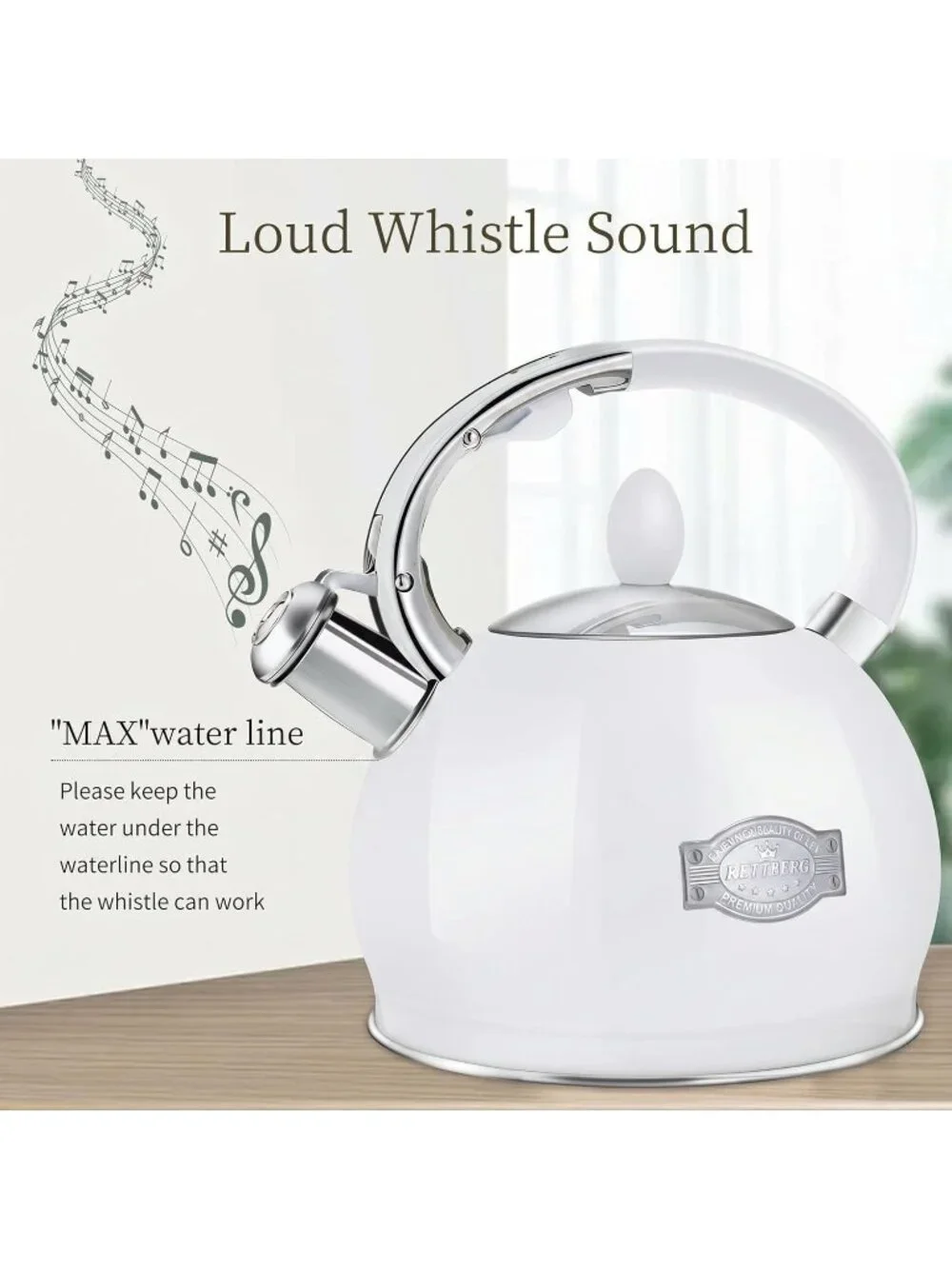 White Whistling 2.64QuartT Stainless Steel with Cool Touch Handle Tea kettles